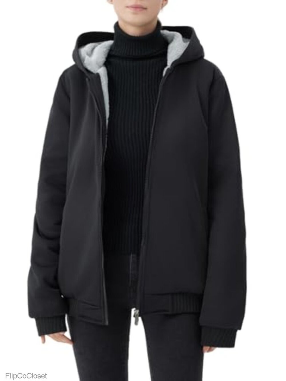 Sherpa Lined Fleece Hooded Coat Full Zip Winter Warm Jacket